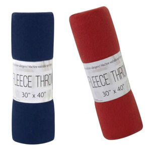 Fleece Throw Blankets Set Of 2, 30x40 Red Blue Lightweight Travel Hypoallergenic